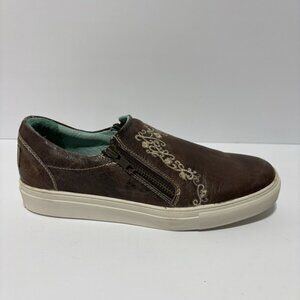 Corral Women’s E1551 Floral Embroidery Brown Zipper Sneaker, Size 8.5 M